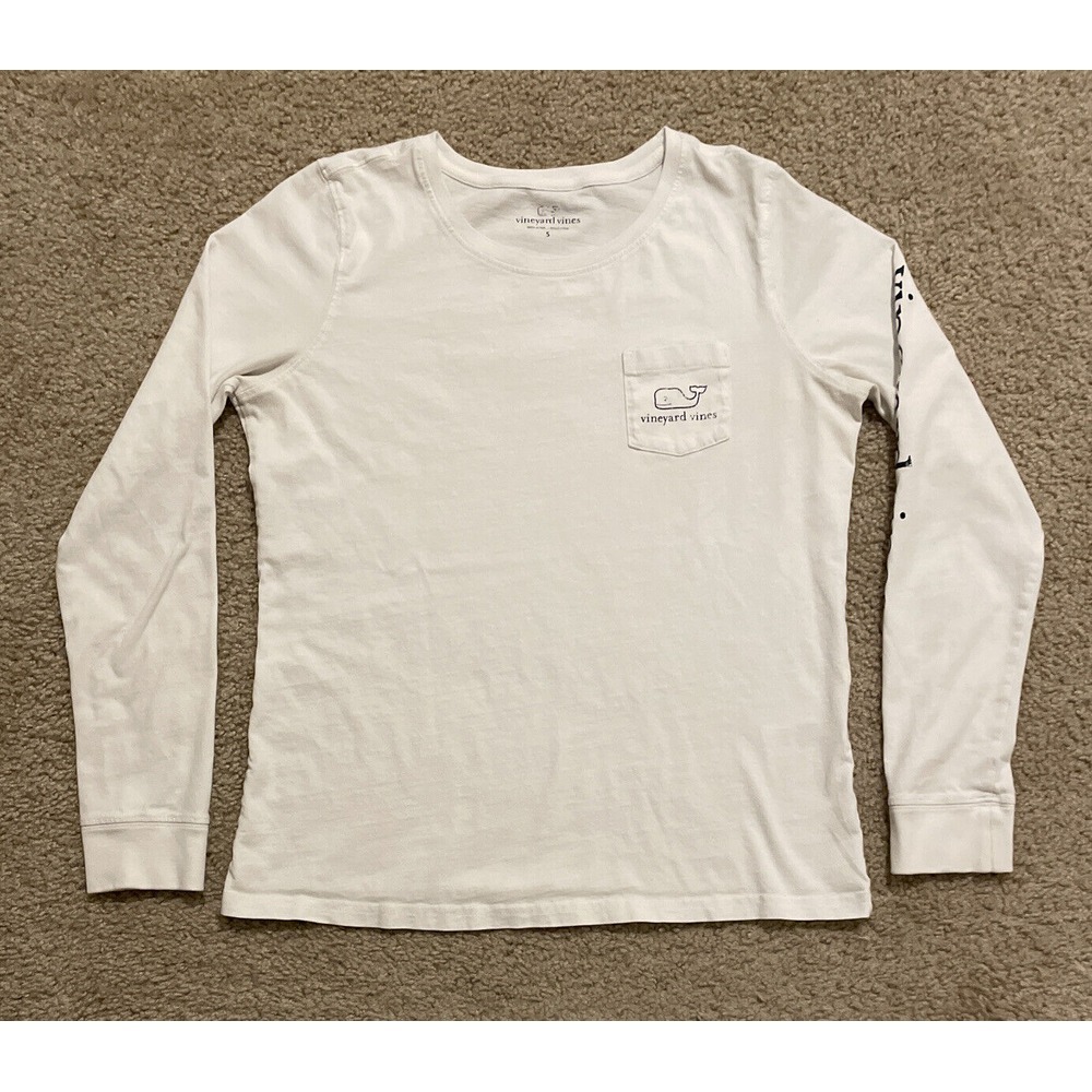 Vineyard Vines Shirt Spell Out Long Sleeve‎ Logo Pocket White Women's Small